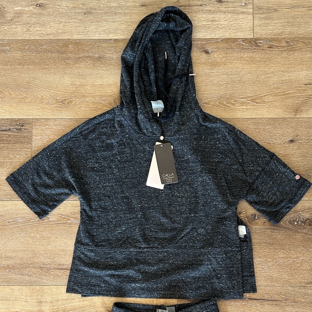 CALIA by Carrie Underwood Black Cropped Hoodie w/Slit & Matching Pants NWT XS